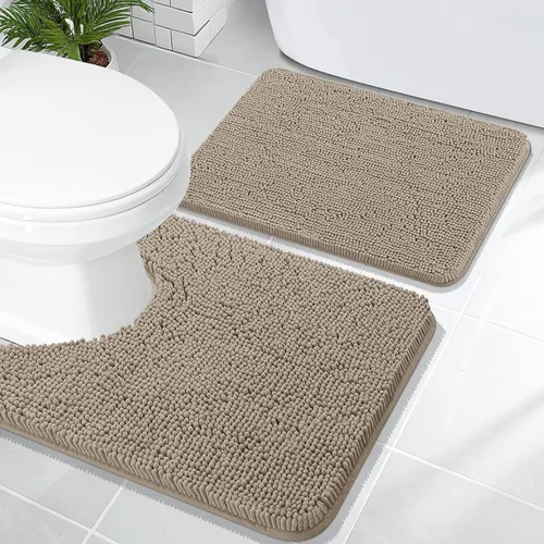 Miniatura 225 de OLANLY Juego de alfombras de baño de 2 piezas, alfombras de baño de chenilla suave y absorbente y alfombra de contorno en forma de U para inodoro