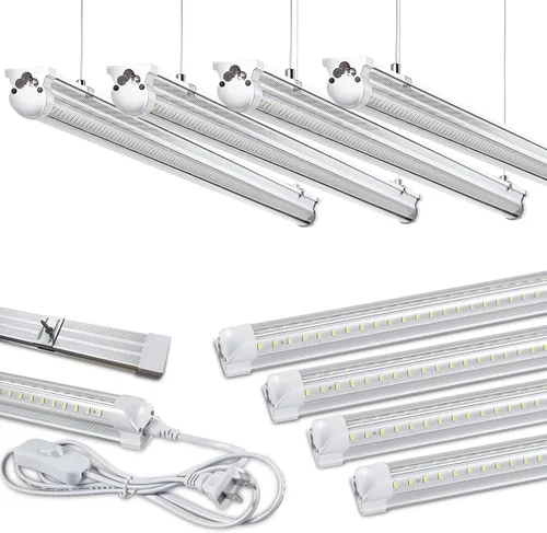 Skymoatled Paquete de 8 luces LED de garaje de 8 pies, luz blanca de 100 W, 6000 K, 15000 lm, súper brillante, montaje en superficie, luces LED T8
