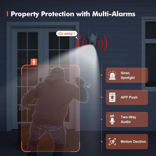 Miniatura 4 de Dzees Cámaras de seguridad PTZ de 360° inalámbricas WiFi para exteriores, cámara de seguridad para el hogar con batería 2K para interiores, foco