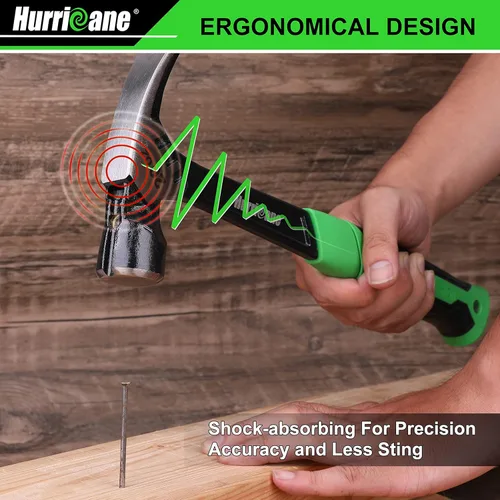 Miniatura 6 de HURRICANE Martillo de garra de 20 onzas con soporte magnético para clavos, martillo de garra recta con mango absorbente de golpes, martillo forjado