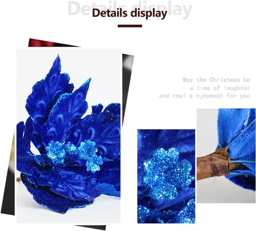 Miniatura 4 de 6 adornos para árbol de Navidad de Pascua con purpurina, flores artificiales de Navidad, accesorios florales con tallo, flores de franela sintética