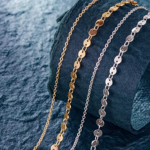 Miniatura 7 de Dremmy - Tobillera de cadena de oro simple, enchapada en oro de 14k y plata, delicada tobillera de playa de verano para mujer