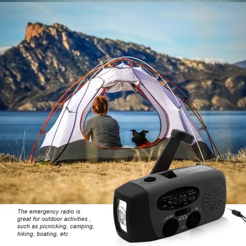 Miniatura 7 de Radio solar portátil de emergencia meteorológica manivela AM/FM NOAA radio de supervivencia con linterna LED 2000mAh cargador de teléfono móvil