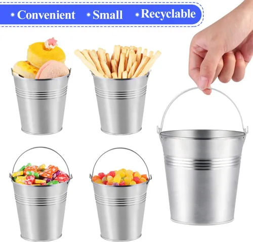 Miniatura 6 de Toyvian Mini cubos de metal con asas, 12 macetas de hojalata plateadas de 4 pulgadas para el aula, bolsas de regalo pequeñas, bolsas de regalo