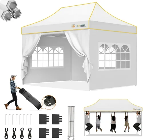 Hoteel 10x15 Pop Up Canopy Tent Heavy Duty with 4 Sidewalls, Waterproof Party Tent, Easy Set-up Commercial Instant Tents with Roller Bag & Sandbags,
