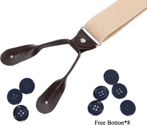 Miniatura 29 de AWAYTR Tirantes de botón marrón para hombre, tirantes elásticos ajustables en forma de Y