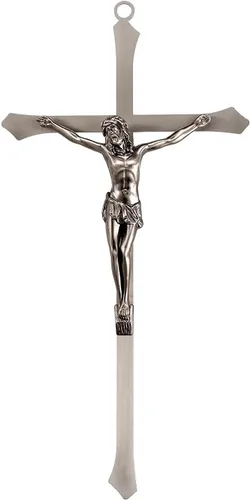 ACHIBANG Crucifijo de metal de 10 pulgadas - Cruz de Jesús de plata católica moderna para decoración de pared, símbolo cristiano de fe plata (acero