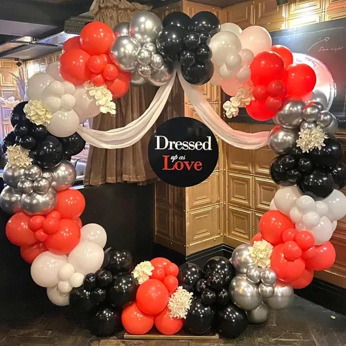Miniatura 5 de Kit de arco de globos rojos, negros y blancos, 201 piezas de guirnalda de globos de látex con estrella explosiva roja, negra, blanca y plateada