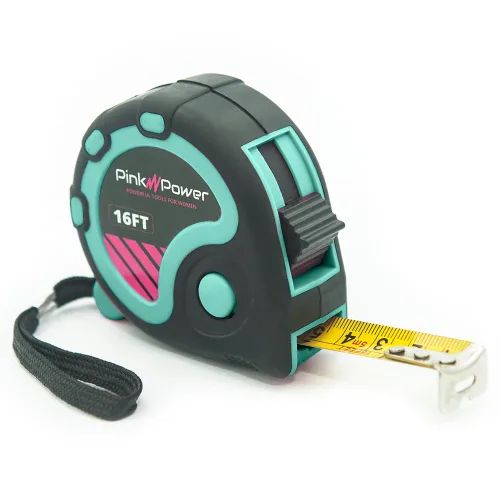 Miniatura 8 de Pink Power Cinta métrica con fracciones – Cinta métrica azul resistente, pequeña, retráctil, con marcas de fácil lectura, retorno centrado