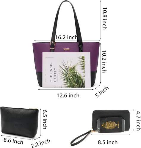 Miniatura 2 de Juego de bolsos y carteras para mujer, bolso de mano para el trabajo, bolso de hombro con asa superior y cartera a juego