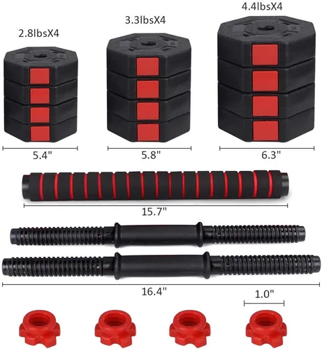 Miniatura 8 de wolfyok Juego de mancuernas, pesas ajustables 3 en 1, 44 libras/66 libras, equipo de gimnasio en casa para hombres y mujeres, gimnasio