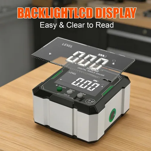 Miniatura 7 de Buscador de ángulo digital con láser verde, nivel láser digital magnético de 4 lados, mini herramienta de medición de ángulo recargable