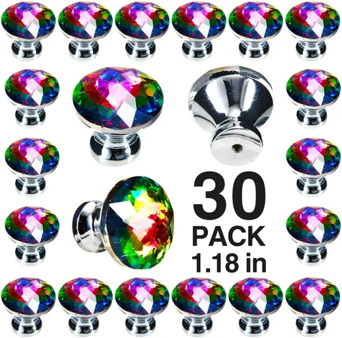 Miniatura 26 de POZEAN Paquete de 6 pomos de cristal para cajones, pomos de gabinete de 1-3/16 pulgadas para tocador con tornillos cortables, manijas de vidrio