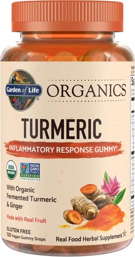 Garden of Life Organics - Gomitas de respuesta antiinflamatoria de cúrcuma, 120 gomitas de frutas reales para niños y adultos, 50 mg de curcumina