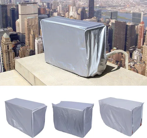 Bewinner Funda de aire acondicionado, antipolvo, anti-nieve, protector de acondicionador para uso en exteriores, rectangular, color plateado (86 32