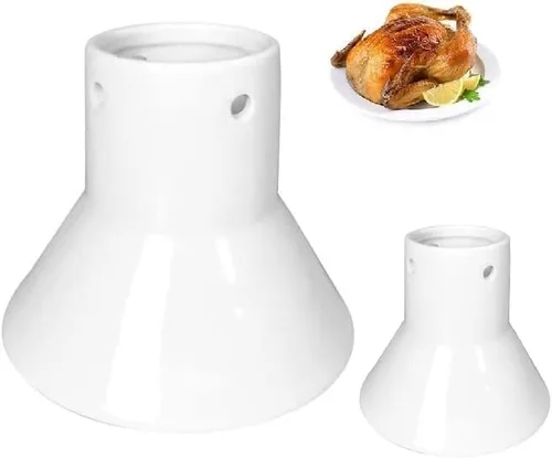 Plutreas Estante de cerámica para asador de pollo, lata de cerveza, soporte de pollo vertical aves de corral pollo para cocinar accesorios para