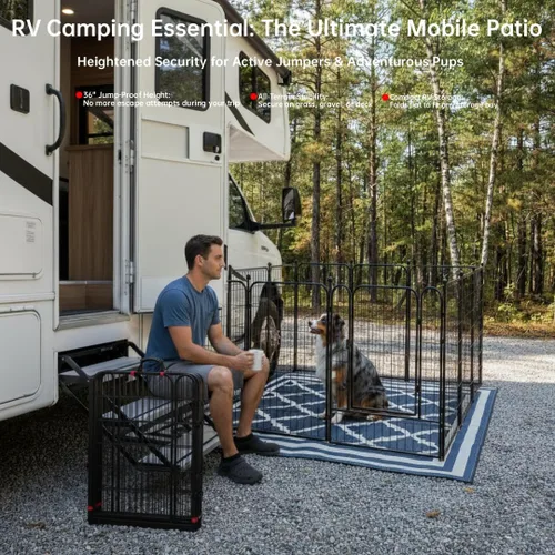 Miniatura 2 de Cerca para perros al aire libre para patio de 36' de alto, corral portátil para perros con estacas resistentes a la oxidación y robustas para perros