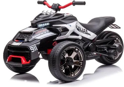 POSTACK Moto de policía para niños de 24 V, vehículo eléctrico con batería de 3 ruedas para niños y niñas, vehículo de paseo con luces LED, música,