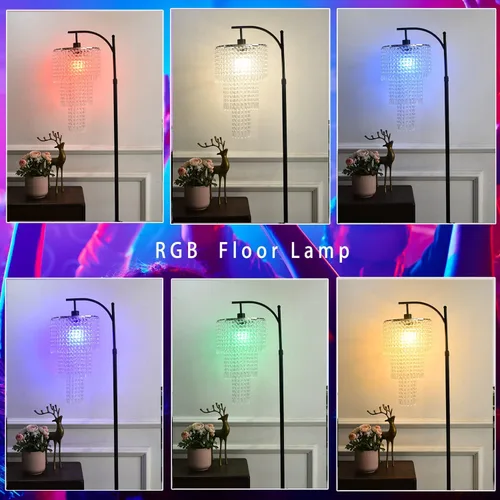 Miniatura 2 de Lámpara de pie de arco con mesa y estantes, lámparas de pie de cristal para sala de estar, regulable, elegante, moderna, LED, lámpara de pie
