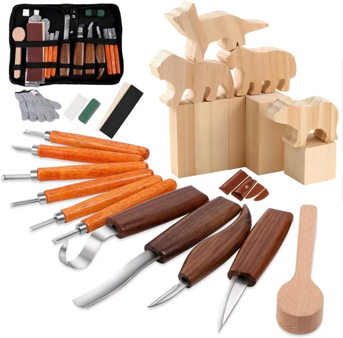 Miniatura 14 de Kit de tallado de madera, 26 herramientas de tallado de madera con 4 cuchillos de tallado de madera, 4 cuchillos de detalle, 10 bloques de tilo