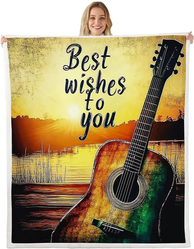 Miniatura 10 de Cowboy Boots Blanket Bohemia Musical Guitar Throw Blanket for Kids Western Rustic Cowgirl Super Soft Wrinkle Sherpa Blanket Music Notes Print 40x50