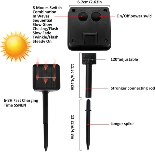Miniatura 4 de Guirnalda de luces solares para exteriores, 8 modos, 220 luces LED, multihebra, impermeable, regadera, guirnalda de luces para jardín, patio, árbol