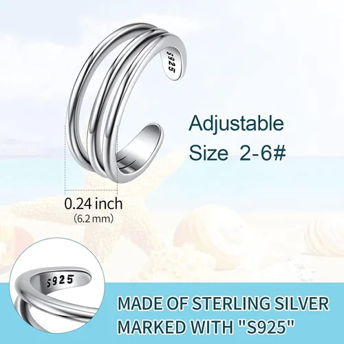 Miniatura 3 de ChicSilver Anillo de plata de ley 925, anillo de banda ajustable hipoalergénico, Plata de ley
