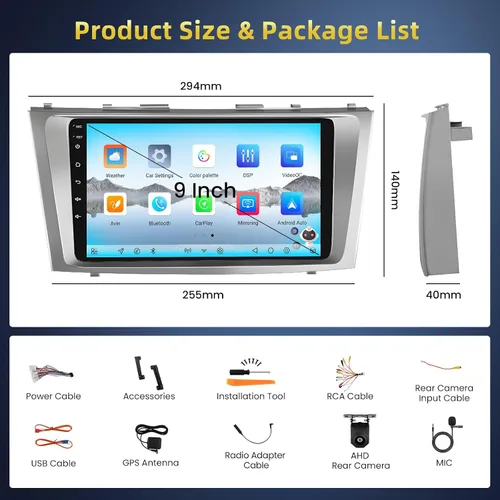 Miniatura 9 de [4+64G] Qualcomm 8 Core Radio para Toyota Camry 2007-2011, Android 15 9 pulgadas pantalla táctil estéreo de coche con inalámbrico CarPlay/Android