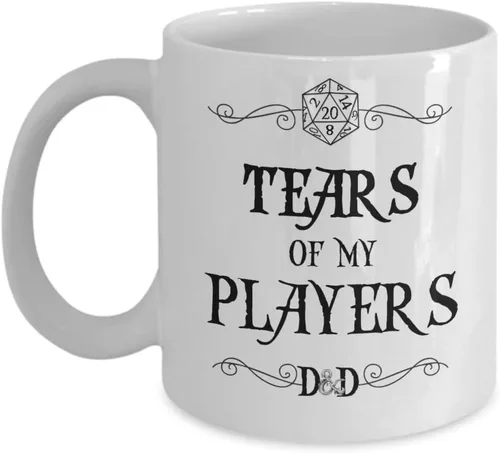 Ashton Books-n-Things Dungeons and Dragons - Taza de café de cerámica blanca divertida de 11 onzas con diseño de lágrimas de mis jugadores