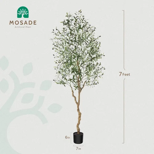 Miniatura 7 de MOSADE Árbol de olivo artificial de 7 pies de planta de seda de olivo artificial y canasta de hierba marina hecha a mano, árbol de seda topiario