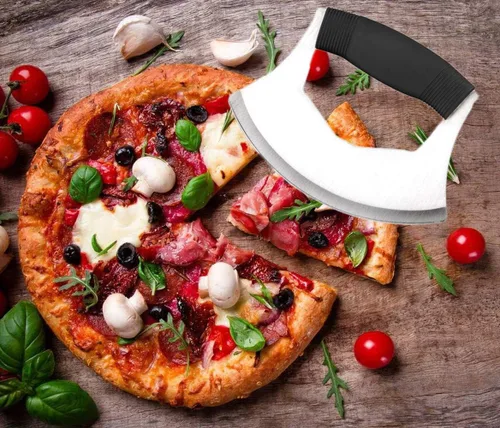 Miniatura 4 de Mezzaluna - Picador de ensalada, cuchillo mezzaluna de acero inoxidable, cortador afilado con cubierta de protección, cortador de verduras