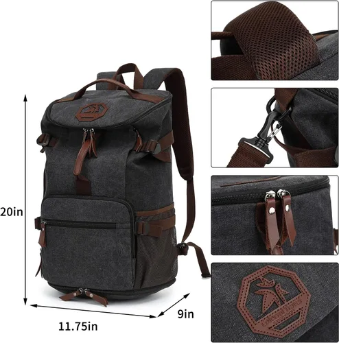Miniatura 2 de Bolsa de lona de gimnasio Kalesi con compartimento para zapatos, mochila impermeable de 4 vías para viajes, deporte, senderismo, portátil, Negro