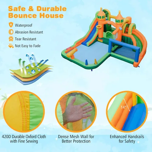 Miniatura 8 de BOUNTECH Tobogán acuático inflable, tobogán acuático 9 en 1 para niños, castillo de salto con fútbol acuático, piscina grande para salpicaduras