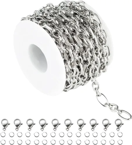 16.4 pies de cadenas de acero inoxidable plateadas para hacer joyería, collar pesado de hip-pop para hombres, cadena de eslabones en relieve a Rolo