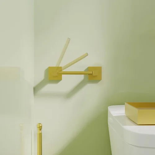 Miniatura 2 de Ruacq Soporte de papel higiénico de oro cepillado con anillo para toalla, accesorios de baño, juego de herrajes, doble poste pivotante, soporte
