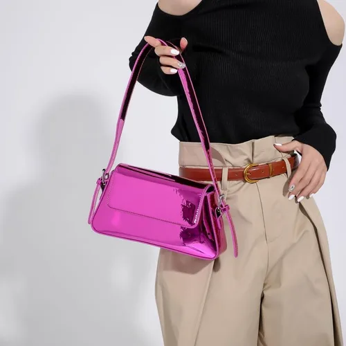 Miniatura 2 de Bolso de noche metálico plateado para mujer, Y2K, bolso de hombro de cuero plateado brillante para baile de graduación, boda, fiesta