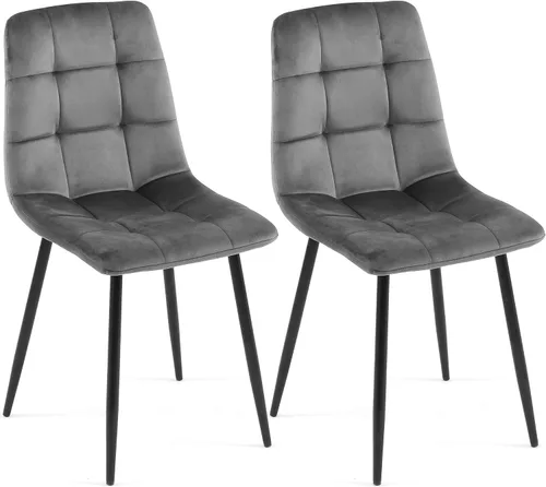 Miniatura 20 de NORDICANA Juego de 2 sillas de comedor, sillas de cocina tapizadas, sillas laterales de terciopelo negro con cómodos cojines y patas de metal