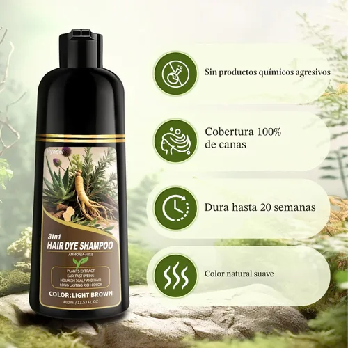 Miniatura 4 de Champú de tinte para el cabello castaño claro, 100 % cobertura de canas, champú para mujeres y hombres, sin amoníaco y sin parabenos con hierbas