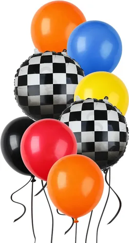 Miniatura 7 de Paquete de Globos de Coche de Carreras Globos a Cuadros Azules y Negros de Látex para Niños Un Feliz Primero, Segundo, Vintage, Dos, Rápidos, Un