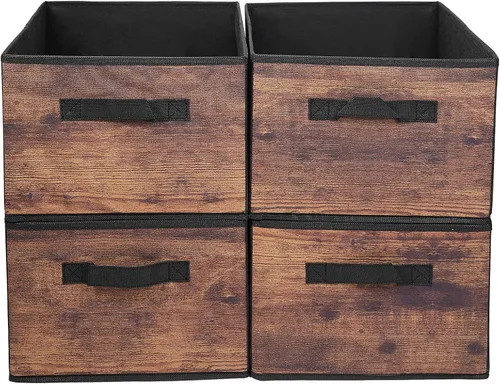 Miniatura 14 de JAKAGO Juego de 4 cestas de almacenamiento de tela rectangulares con asa, organizador plegable de armario para ropa, toallas, ropa de cama, libros