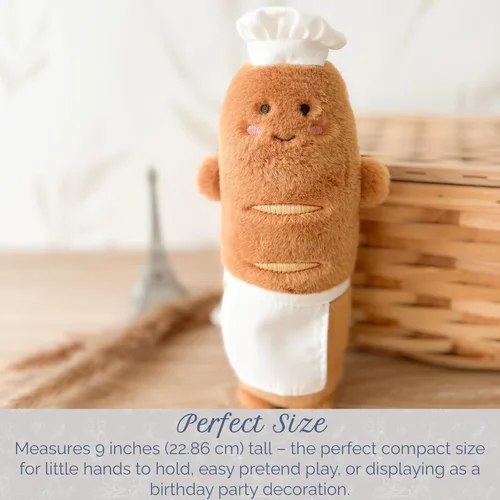 Miniatura 3 de MON AMI Baguette The Chef Juguete de Peluche Muñeco de Pan Suave Relleno de 9 Pulgadas con Sombrero y Delantal Adorable Juguete de Peluche