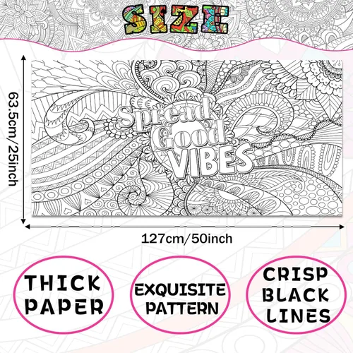 Miniatura 2 de Naozinebi Pósteres gigantes para colorear de mandala grandes, carteles de dibujo motivacional, animales africanos, mantel para colorear gigante