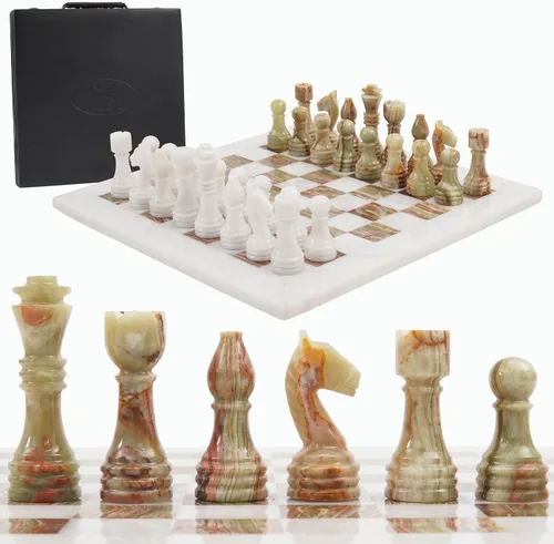Miniatura 10 de Radicaln Juego de ajedrez de mármol de 15 pulgadas, blanco y negro con caja de almacenamiento, juegos de mesa clásicos hechos a mano para adultos