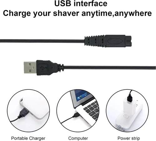 Miniatura 4 de LinMei Solo - Cable de carga de repuesto para cabezal y afeitadora para hombre, recortadora eléctrica con cepillo limpio Negro