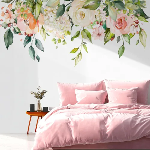 Miniatura 18 de Calcomanías de pared de flores y hojas para despegar y pegar, calcomanías grandes de vinilo floral para colgar, vid extraíble, decoración del hogar