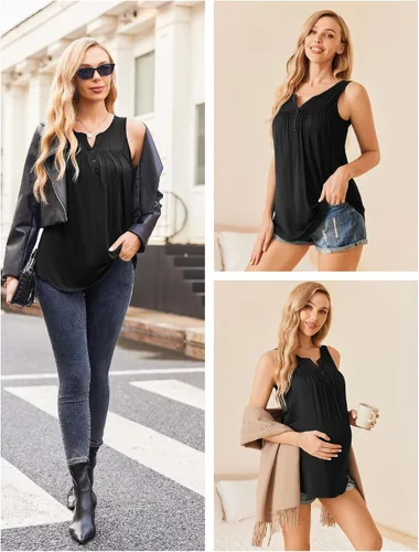 Miniatura 4 de Ekouaer Camisetas sin mangas para lactancia materna para mujer, de doble capa, ropa de embarazo de verano