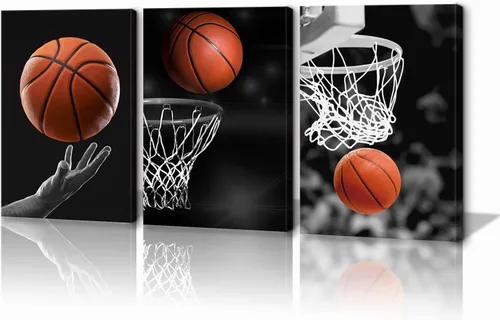 Miniatura 10 de KAWAHONE Arte de Lienzo de Baloncesto para Pared - Arte de Lienzo Deportivo Cuadros de Cancha y Aro de Baloncesto para Pared - Obra de Arte Temática