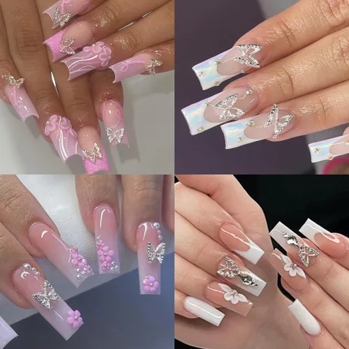 Miniatura 7 de Abalorios de uñas con flores 3D, flor acrílica rosa pastel 3D para uñas, cuentas de caviar doradas, decoración de uñas, kit de diamantes