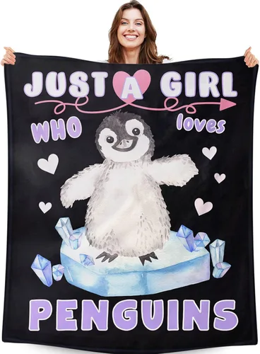 Manta de pingüino para regalo, 40 x 30 pulgadas, bonita manta para niños, niñas y niños, manta negra suave y mullida para regazo y silla