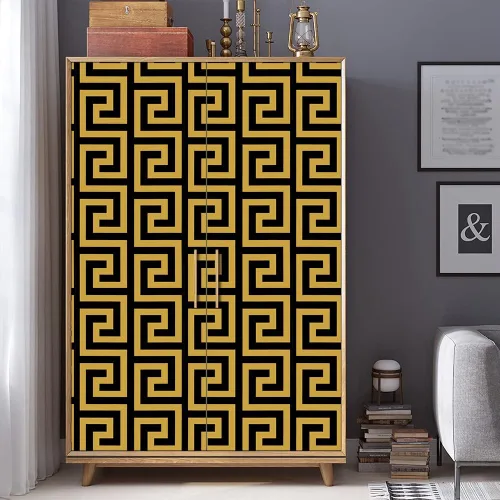 Miniatura 6 de 8626 Papel tapiz para despegar y pegar con llave griega, 17.7 x 9.8 pies, laberinto geométrico negro/amarillo, extraíble, autoadhesivo